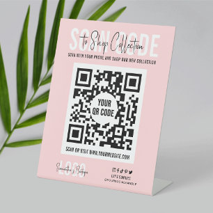 Custom Logo QR Code Scan to Shop Pink & White Menu Pedestal Sign