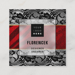 Custom Logo QR CODE Silver Grey Black Red Lace  Square Business Card