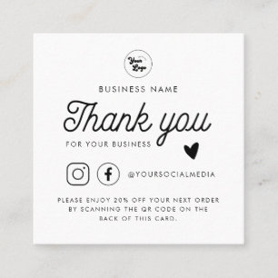 Custom Logo QR Code Social Media Thank You White Discount Card