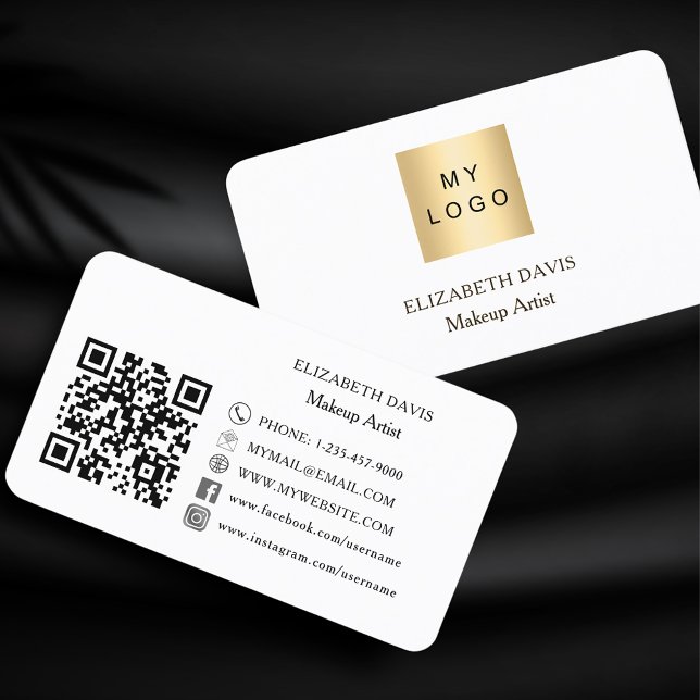 Custom logo Qr code social media white black Business Card (Creator Uploaded)