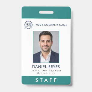 Custom Logo QR Code Teal Employee Photo ID Badge