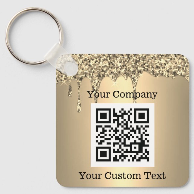 Custom Logo QR Code Text Gold Company Key Ring (Front)