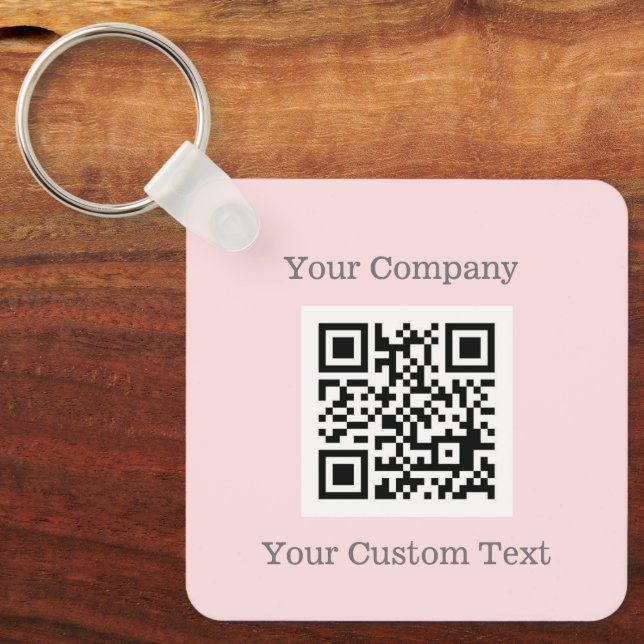 Custom Logo QR Code Text Pink Company Key Ring (Front)