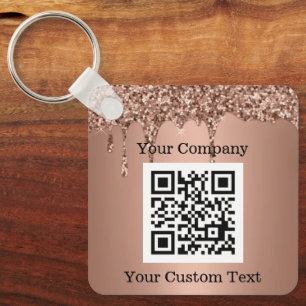 Custom Logo QR Code Text Pink Company Key Ring