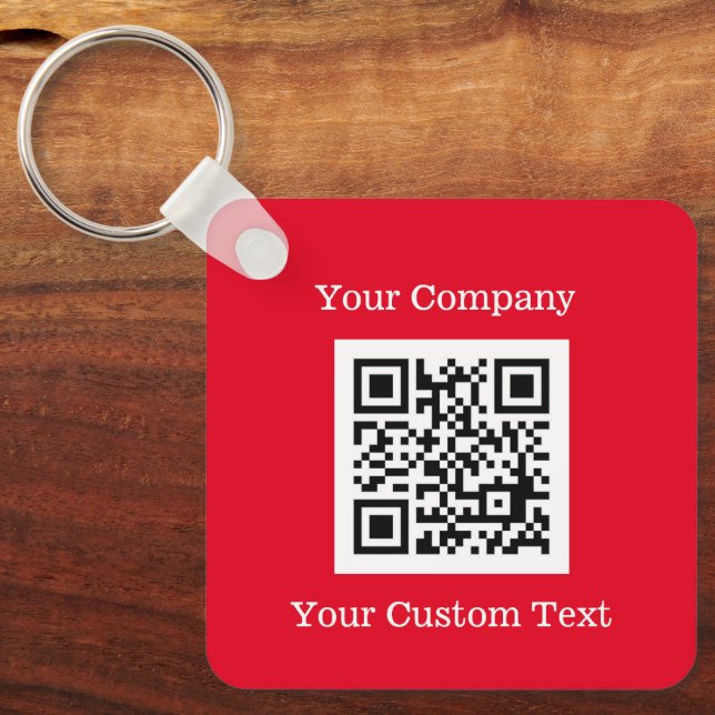 Custom Logo QR Code Text Red Company Key Ring (Front)