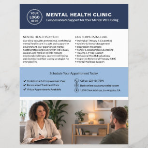 Custom Logo QR Mental Health Clinic Flyer