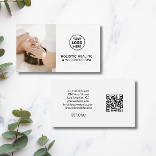 Custom Logo QR White Holistic Health Therapist   Business Card