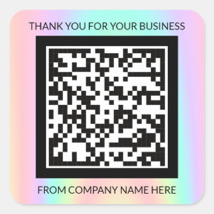 Custom Logo  QRCode Name Thank You Holograph Name Square Sticker