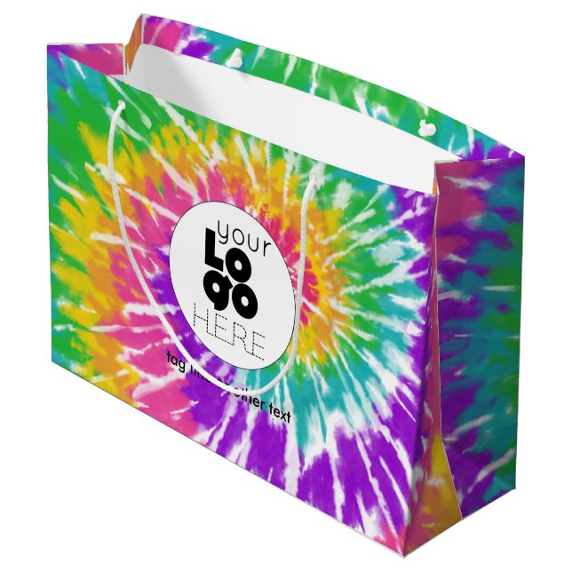 Custom Logo Rainbow Tie-Dye XL Paper Shopping Bag (Back Angled)