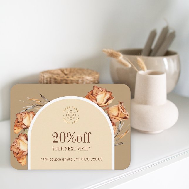 Custom Logo Retro Arch Rose Coupon Discount  Business Card (Custom Logo Retro Arch Rose Coupon Discount Business Card)