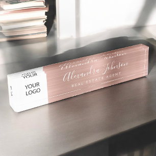 Custom Logo Rose Gold Pink Elegant Professional Nameplate