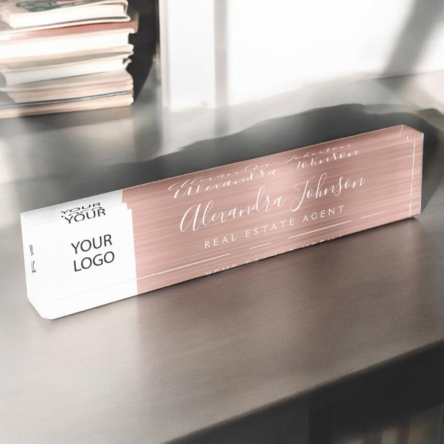 Custom Logo Rose Gold Pink Elegant Professional Nameplate (Creator Uploaded)