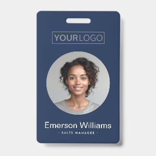 Custom logo round photo blue employee name id badge