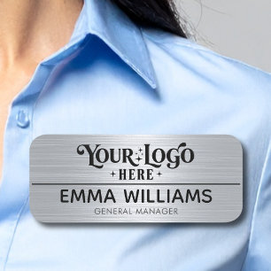 Custom Logo Safety Pin or Magnetic Faux Silver Name Tag