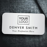 Custom logo satin grey gradient name and title name tag<br><div class="desc">Name tag with your name,  title and custom logo on a satin grey gradient. You can change fonts,  move and resize the logo with the design tool.</div>