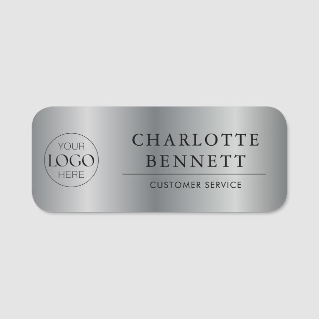 Custom Logo Silver Office Employee Staff Name Tag (Front)