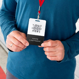 Custom Logo Simple Modern Black White Name ID Badge