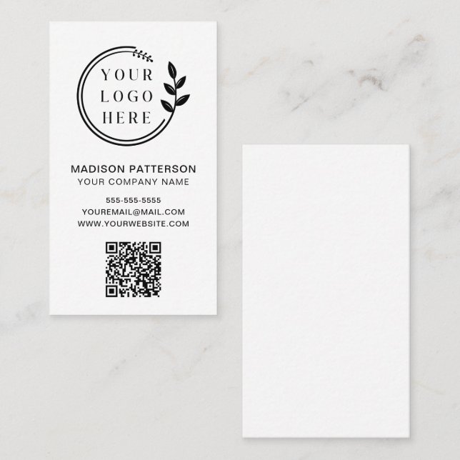 Custom Logo Simple Modern Minimalist QR Code Business Card (Front/Back)