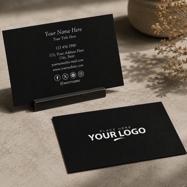 Custom Logo | Simple Professional Minimalist Black Business Card (Custom Logo | Simple Professional Minimalist Black Business Card)