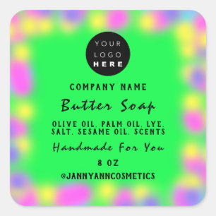Custom Logo Soap Cosmetics Neon Holograph Frame Square Sticker