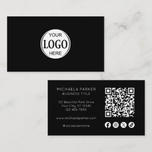 Custom Logo Social Icon QR Code Professional Black Business Card
