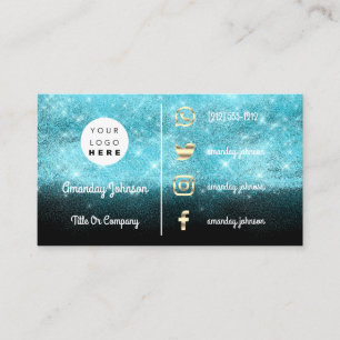 Custom Logo Social Media Gold QR Code Blue Black Business Card