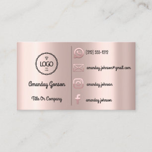  Custom Logo Social Media Gold QR Code Rose Blush Business Card