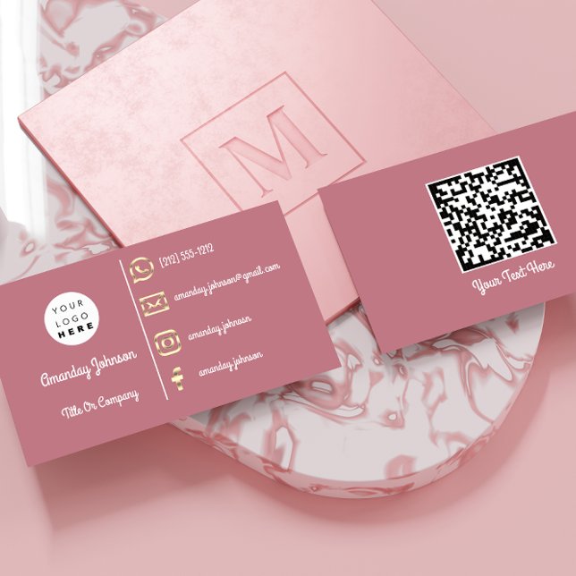  Custom Logo Social Media Gold QR Code Rose  Business Card (Creator Uploaded)