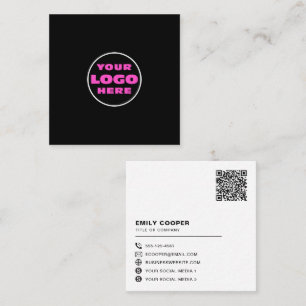 custom logo social media icons QR code black Square Business Card