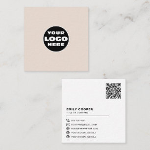 custom logo social media icons QR code cream Square Business Card