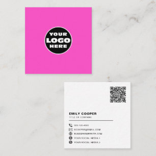 custom logo social media icons QR code hot pink Square Business Card