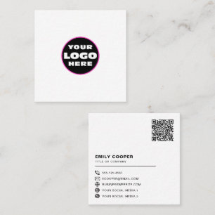 custom logo social media icons QR code white Square Business Card