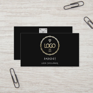 Custom Logo Social Media QR Code Gold Black Business Card