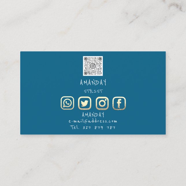 Custom Logo Social Media QR Code Gold Blue Insert (Back)