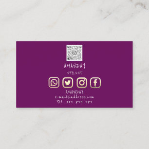 Custom Logo Social Media QR Code Gold Purple Business Card