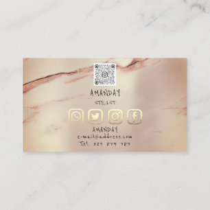 Custom Logo Social Media QR Code Rose Marble Business Card