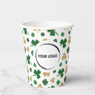 Custom Logo St. Patrick Shamrock Green Gold Paper Cups