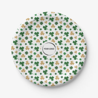 Custom Logo St. Patrick Shamrock Green Gold Paper Plate