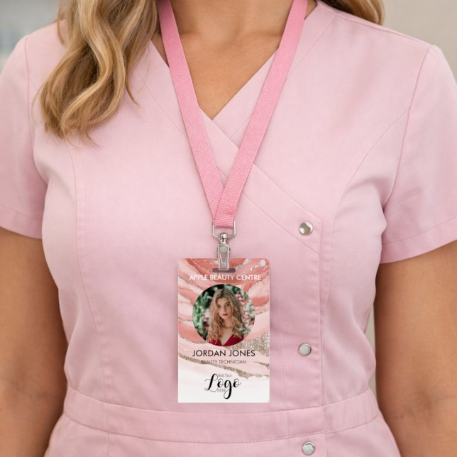 custom logo staff Photo pink glitter salon spa ID Badge (Creator Uploaded)