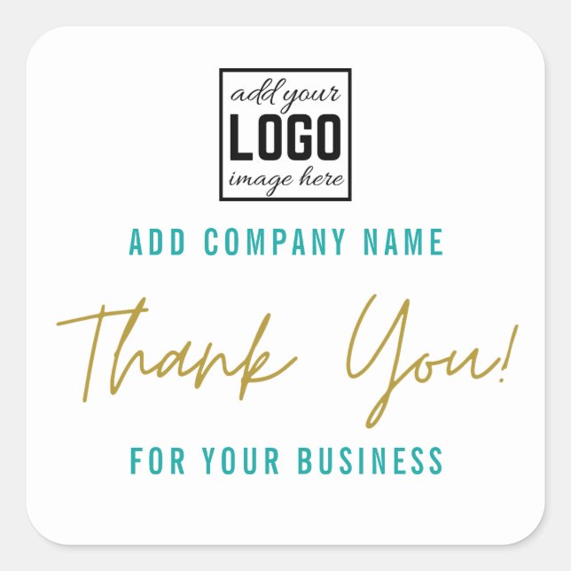 Custom Logo Teal Thank You For Your Business Square Sticker (Front)