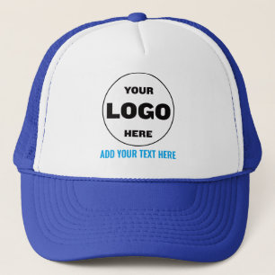 Custom Logo & Text Baseball Trucker Hat - Blue Cap