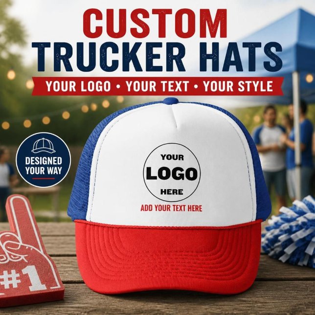 Custom Logo & Text Baseball Trucker Hat - Red Caps (Custom Logo & Text Baseball Trucker Hat - Red Caps)