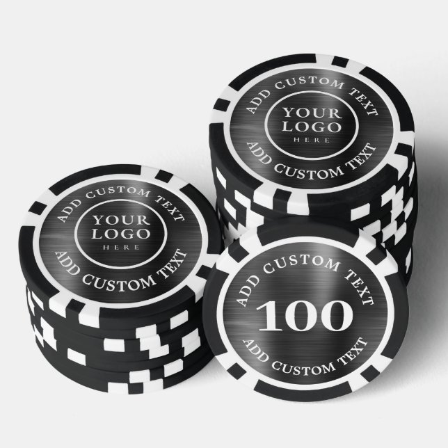 Custom Logo & Text Black Metallic Business Casino Poker Chips (Stack)