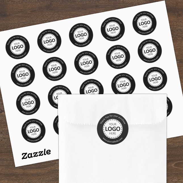 Custom Logo / Text Black Round Stickers Sheet (Creator Uploaded)
