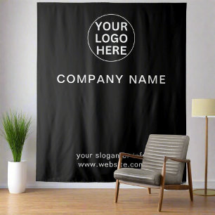 Custom Logo & Text Branded Business Black & White Tapestry