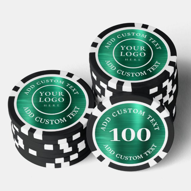 Custom Logo & Text Green Business Casino Night Poker Chips (Stack)