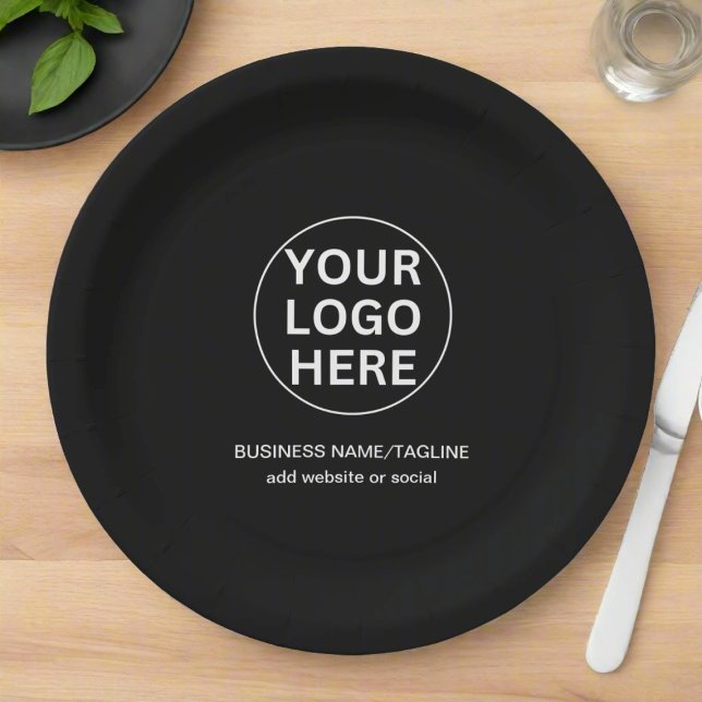 Custom Logo & Text l Professional Business Black Paper Plate (Creator Uploaded)