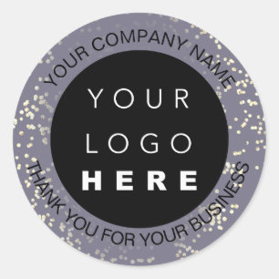 Custom Logo Text Name Gold Confetti Smoky Blue Classic Round Sticker