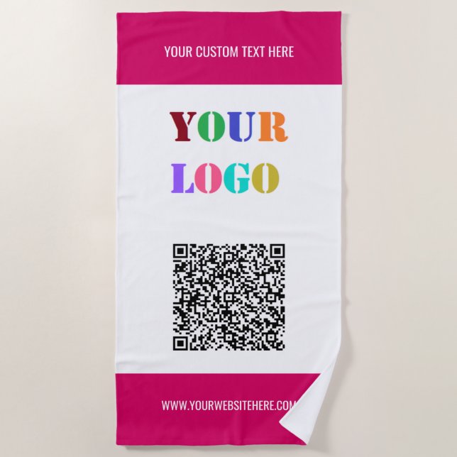 Custom Logo Text QR Code Beach Towel Your Colours (Front)