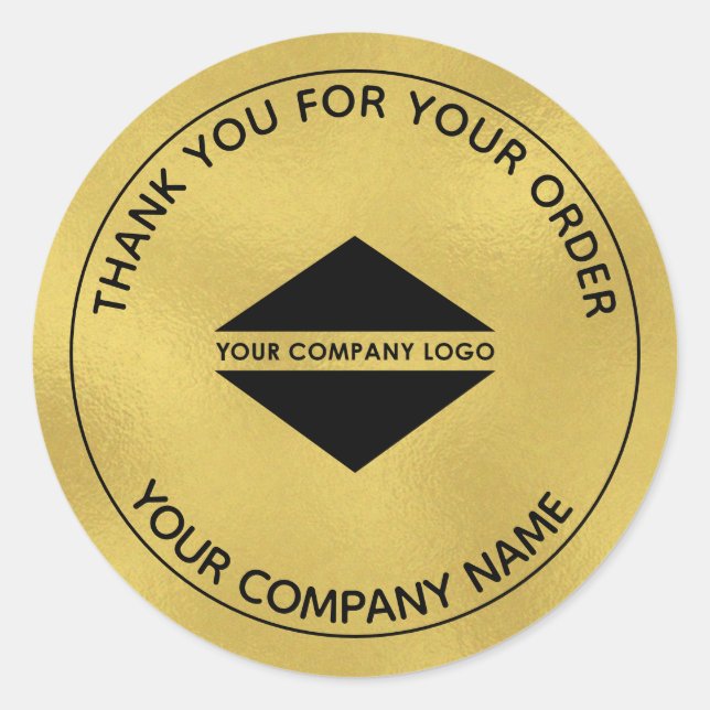 Custom Logo | Thank You Gold Classic Round Sticker (Front)